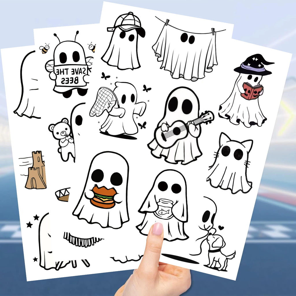 Halloween Ghost Temporary Tattoo Pack (10pcs) — Waterproof Cartoon Decals for Kids