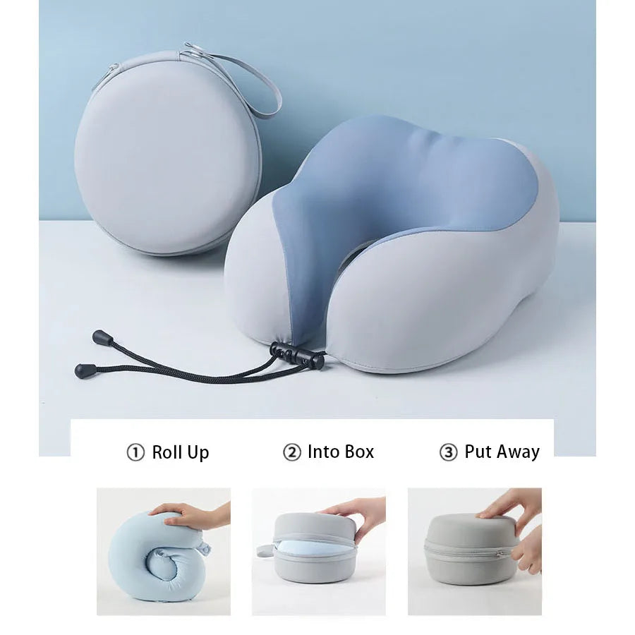 Portable Knit U-Shaped Neck Pillow – Stowable Travel Headrest for Flights, Office & On-the-Go