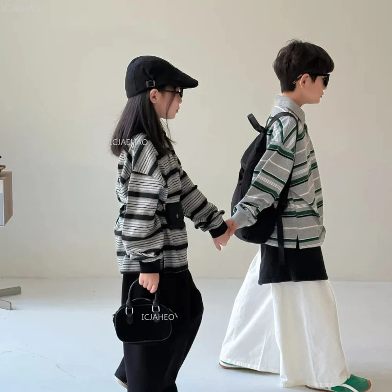 Kids Unisex Striped Long Sleeve Top – Casual Toddler Outfit for Boys & Girls