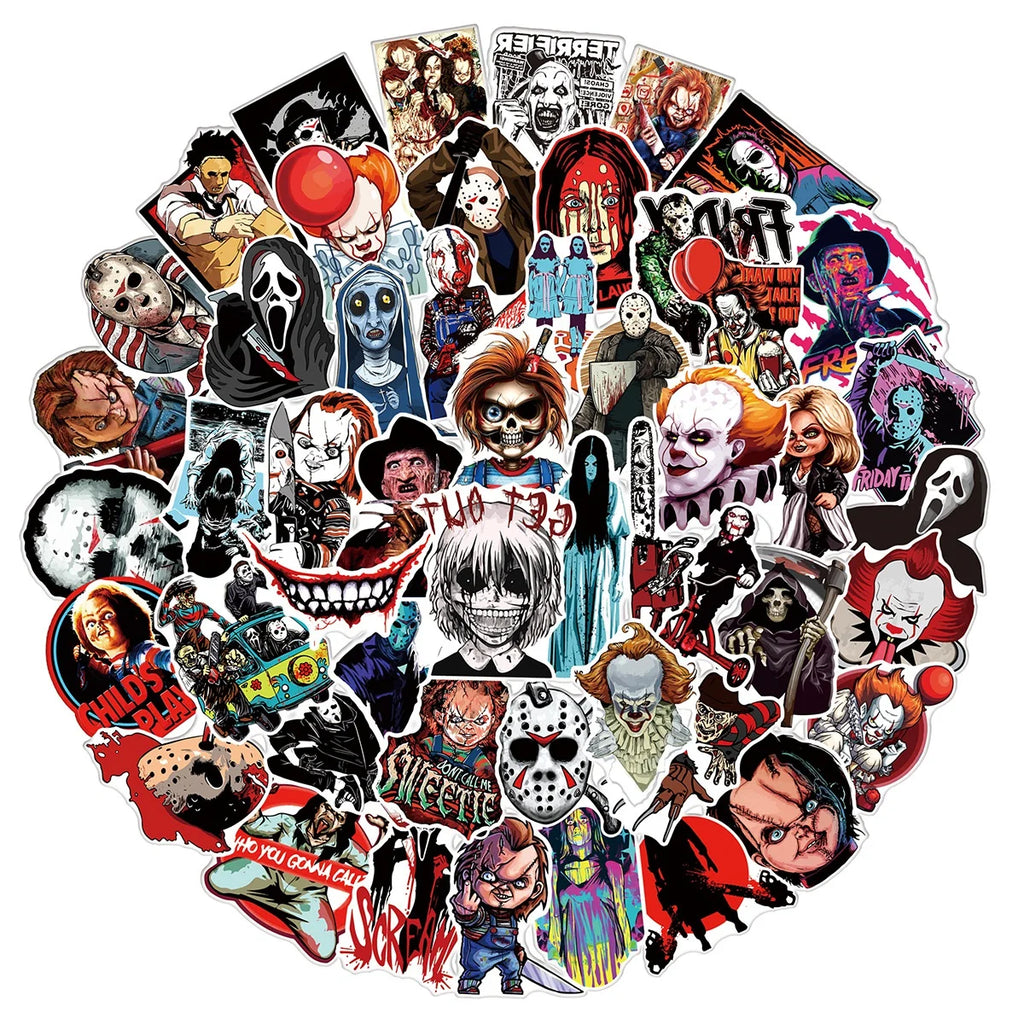 Halloween Horror Movie Sticker Pack (50pcs) — Waterproof DIY Decals for Phones, Luggage & Scrapbooking