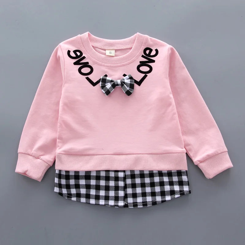 Girls' Bow Plaid Long Sleeve Top & Pants Set – 2-Piece Toddler Outfit