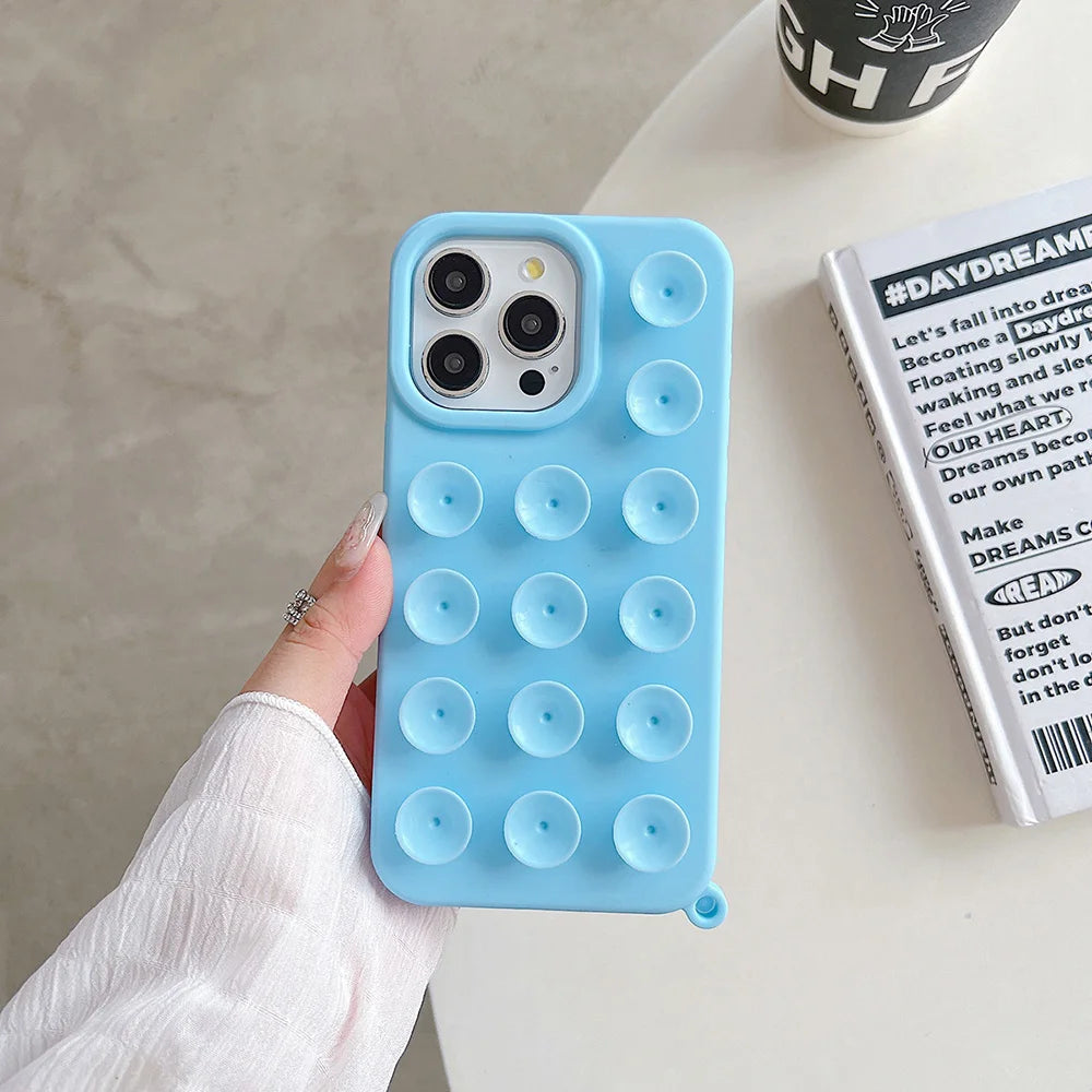 Suction Cup Silicone iPhone Case – Shockproof Candy Color Cover with Optional Lanyard
