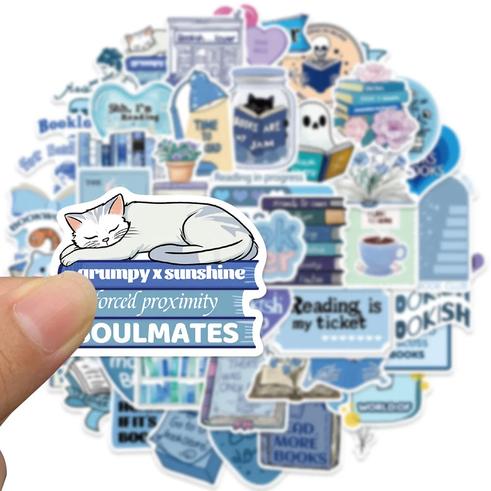 Blue Bookish Sticker Pack – 50pcs Literary Decals for Notebooks, Phone Cases & Desk Decor