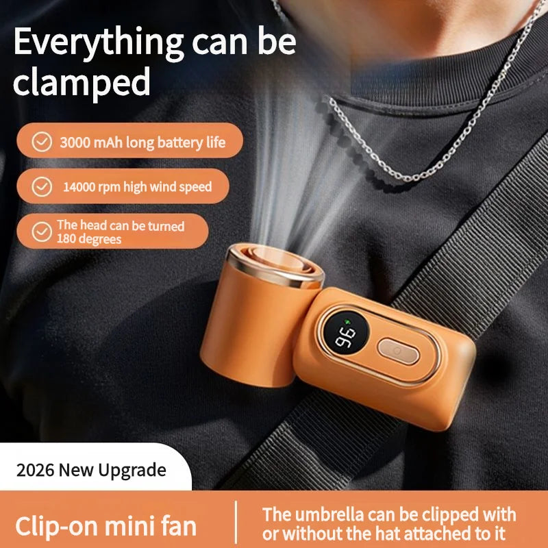 Portable Mini Clip Fan with Umbrella Holder – USB Rechargeable Personal Cooling Fan for Outdoor Use