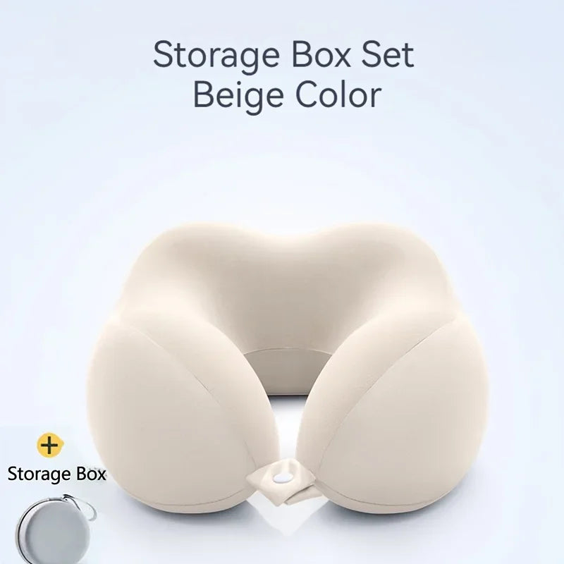 U-Shaped Memory Foam Neck Pillow with Storage Bag — For Travel, Office & Napping