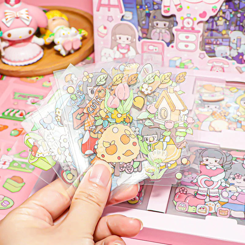 Kawaii PET Pattern Sticker Pack (20pcs) — Cute Cartoon DIY Decals for Handbooks, Scrapbooking & Stationery