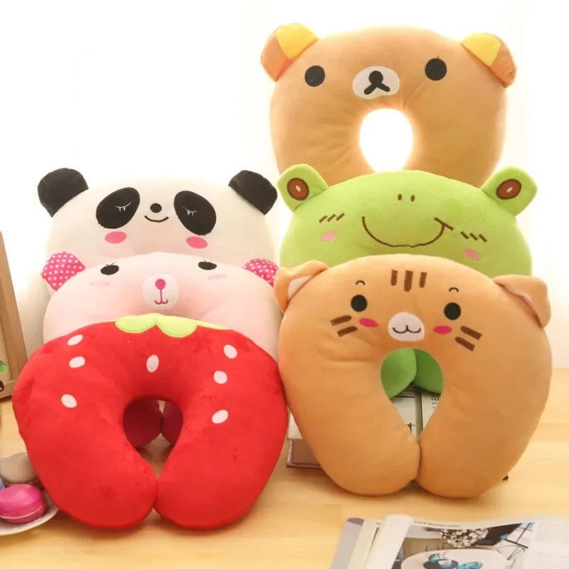 Cute Character U-Shaped Travel Neck Pillow — Frog, Panda, Bear & Strawberry Designs
