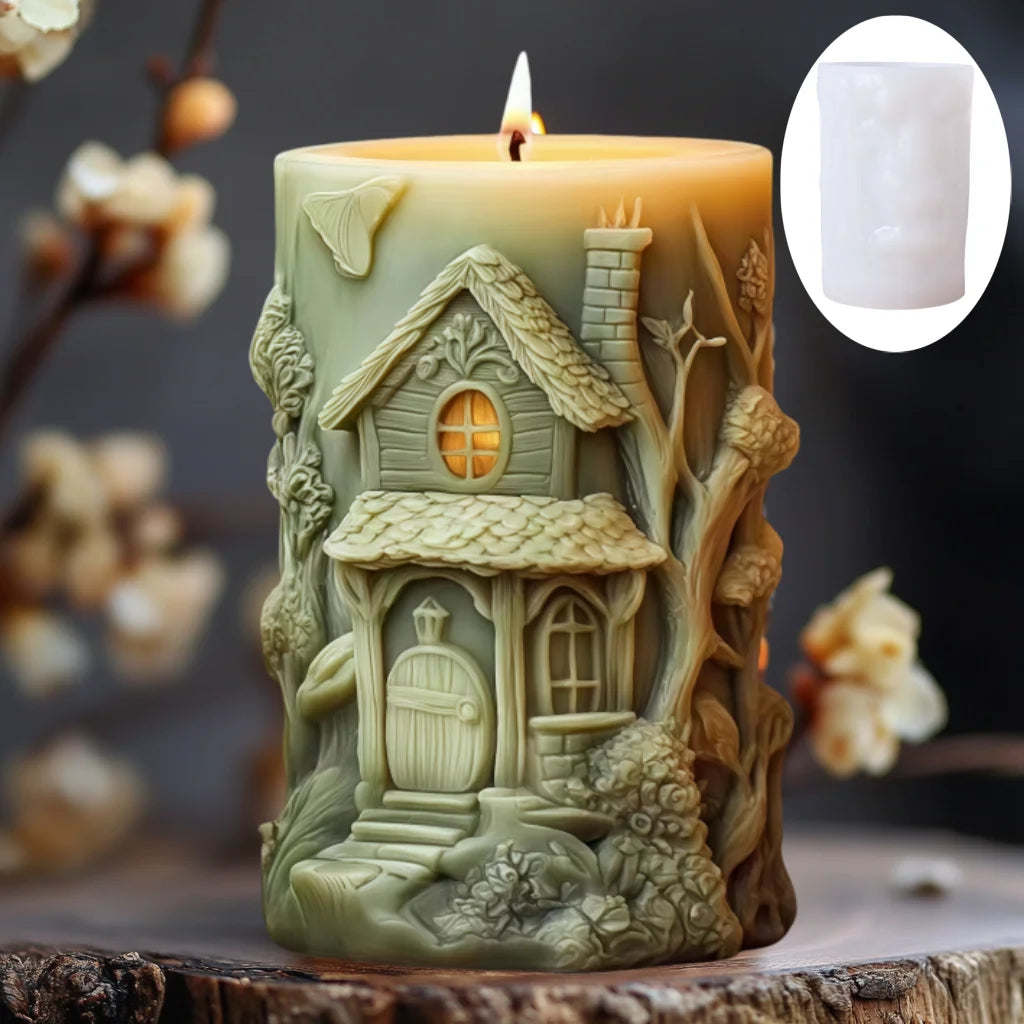 Magic Elf Castle Cylinder Silicone Mold — Candle, Resin & Gypsum Mold for Year-Round Decor