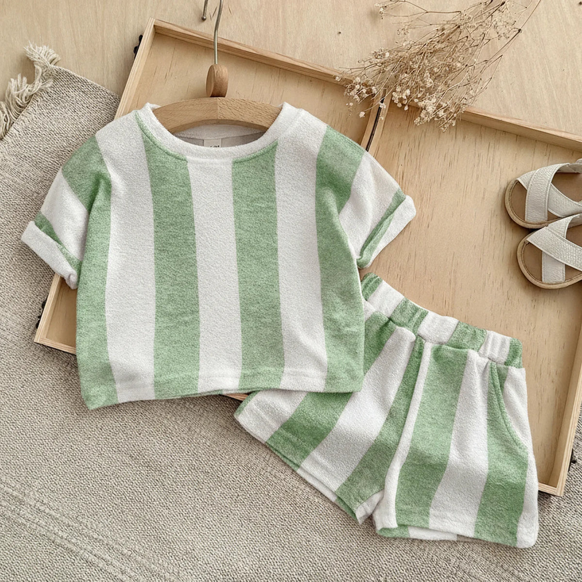 Kids Striped 2-Piece Set – Short Sleeve T-Shirt & Shorts for Boys & Girls