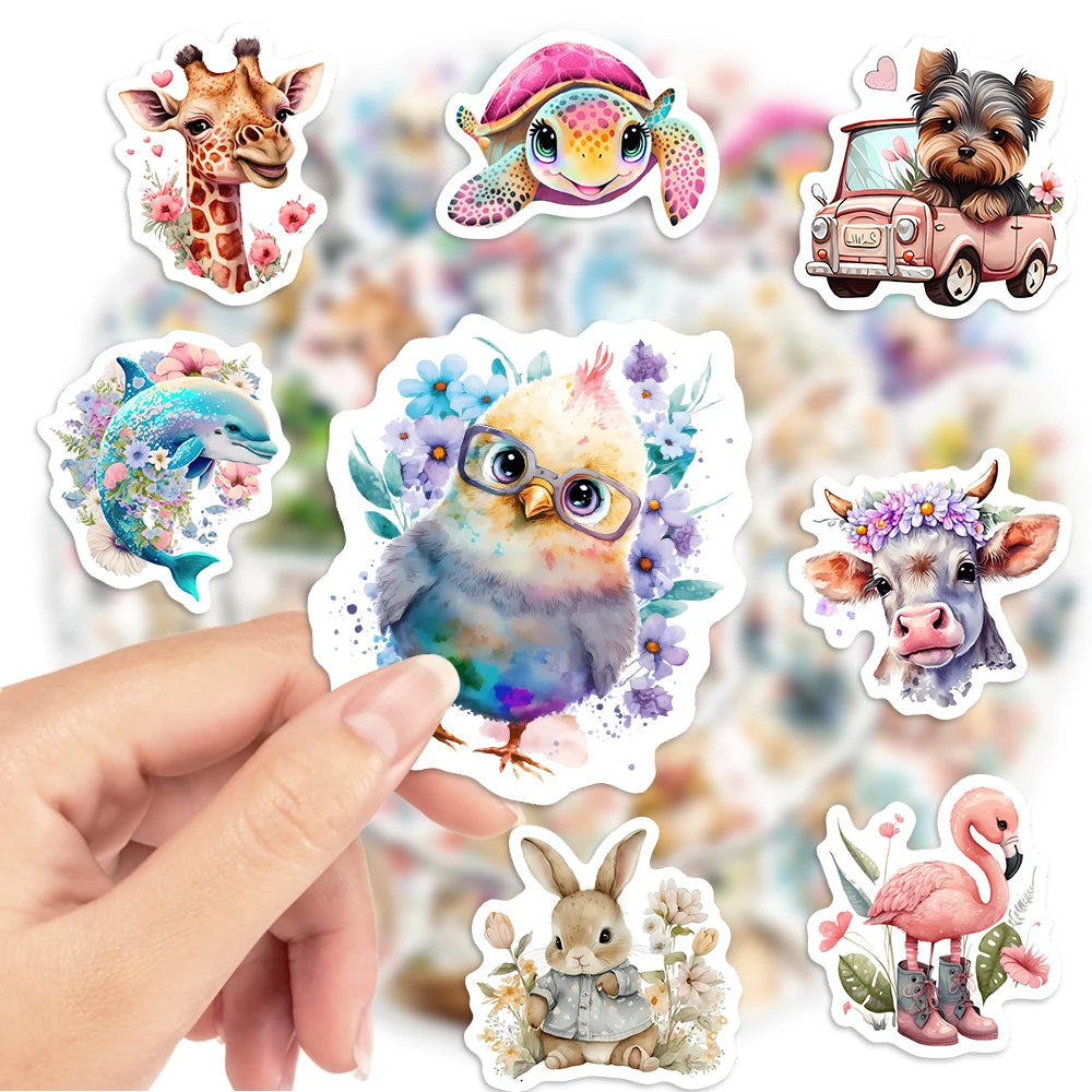 Cute Aesthetic Animal Sticker Pack — Waterproof DIY Decals for Journals, Laptops & More (10 / 25 / 50pcs)