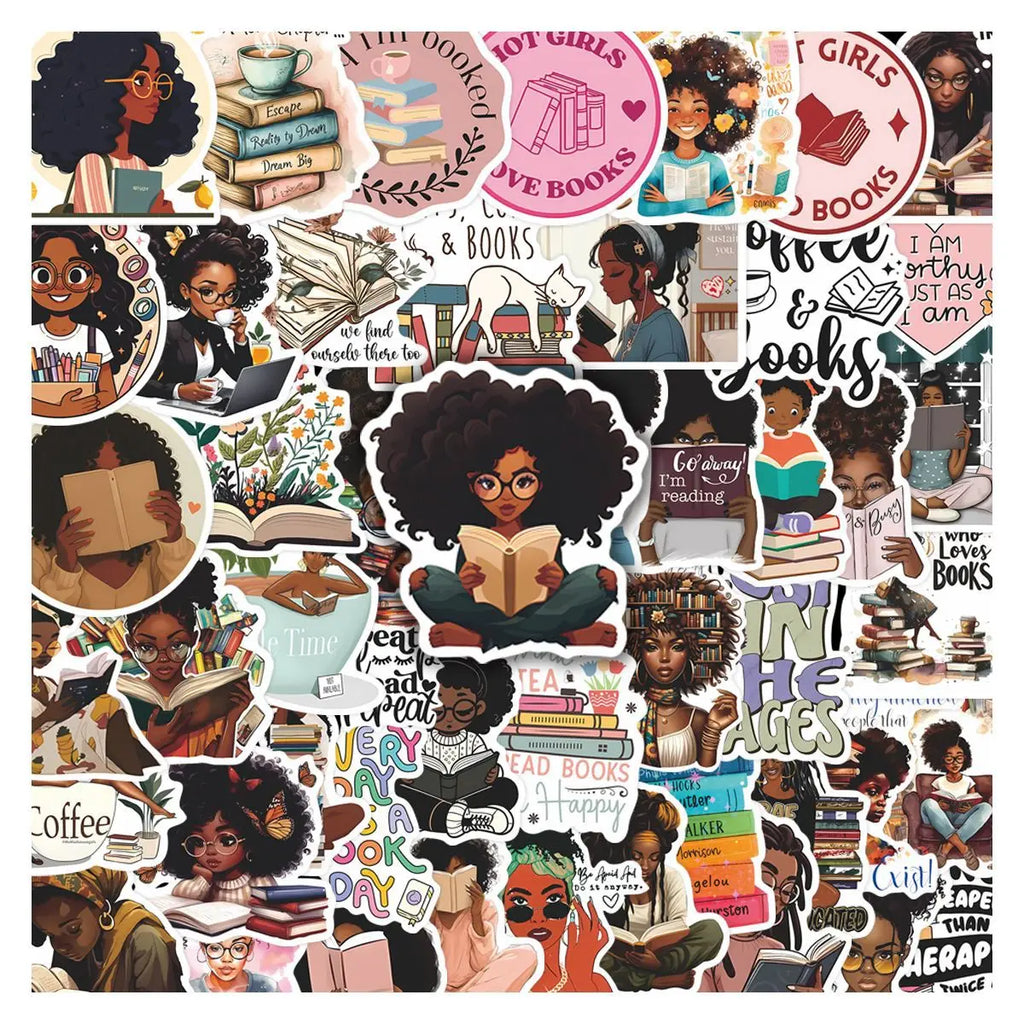 Black Girl Bookish Sticker Pack — 50pcs Book Lover & Vision Board Decals for Kindle