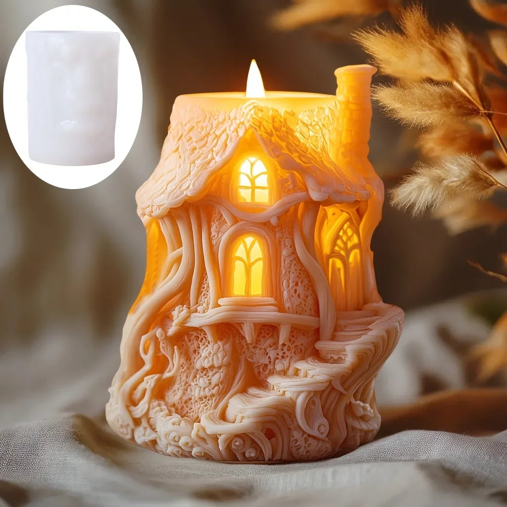 Magic Elf Castle Cylinder Silicone Mold — Candle, Resin & Gypsum Mold for Year-Round Decor