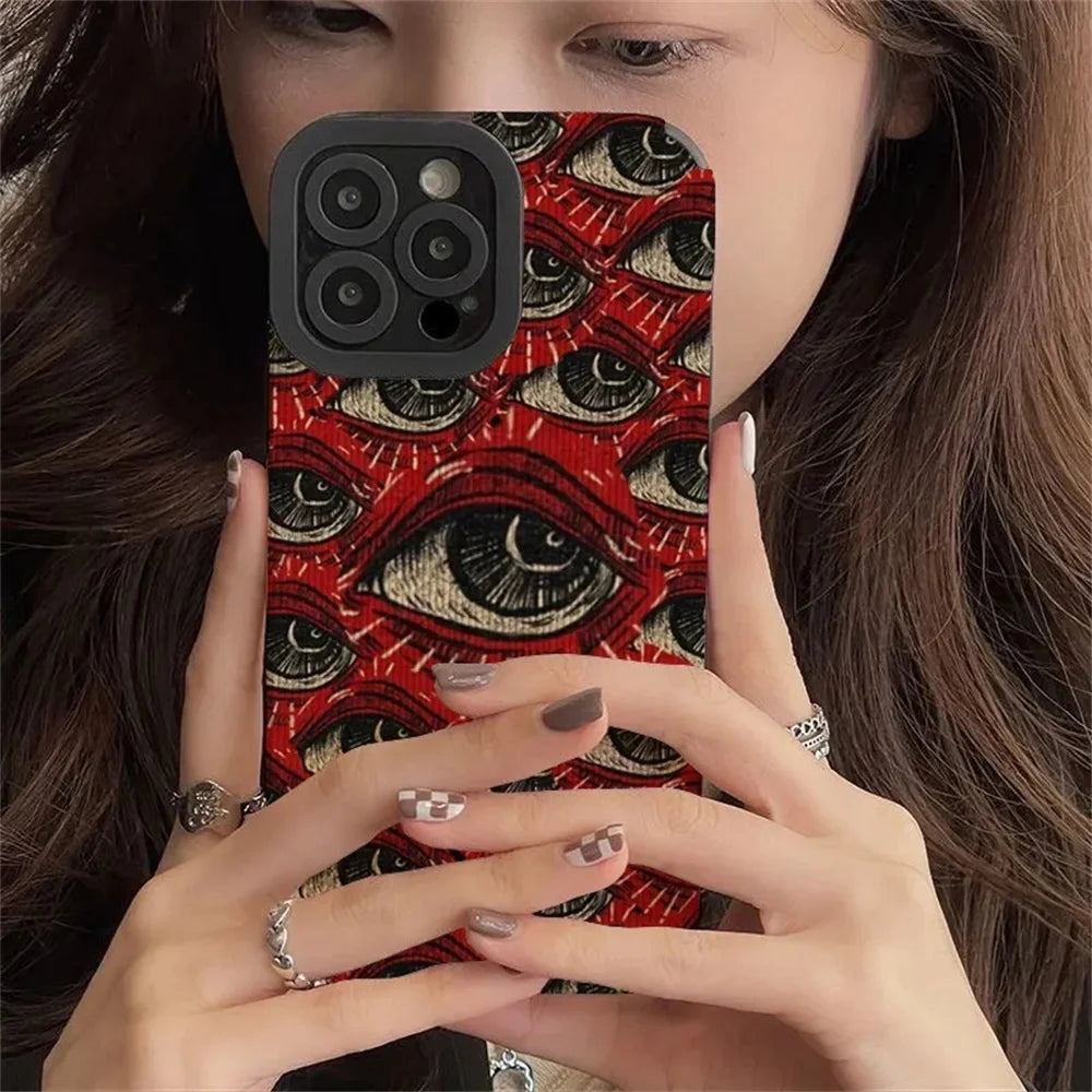 Spooky Red Eye iPhone Case — Soft Silicone Shockproof Full Cover for iPhone 7 to 15 Pro Max