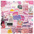 Pink Inspirational Phrases Sticker Pack (50pcs) — Cartoon Motivational Quote Decals for Notebooks, Suitcases & More