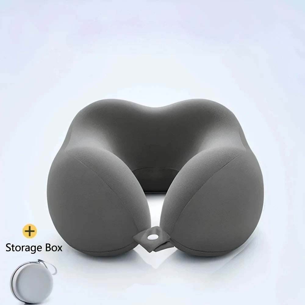 U-Shaped Memory Foam Neck Pillow with Storage Bag — For Travel, Office & Napping