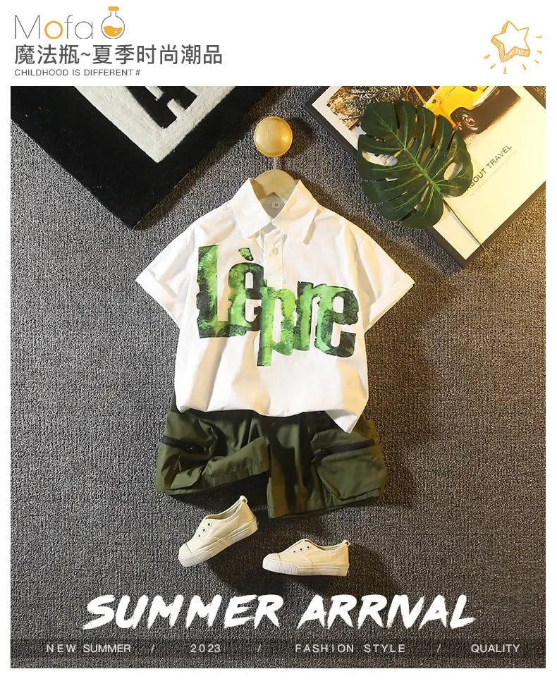Boys' Korean-Style Polo Shirt & Shorts Set – Summer 2-Piece Outfit