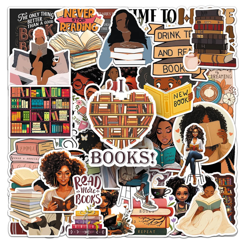 Black Girls Bookish Sticker Pack – 50pcs Reading & Book Lover Decals