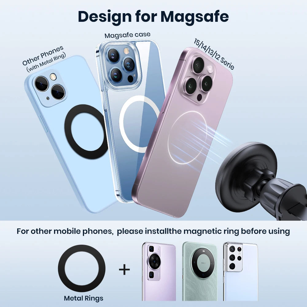 TOPK Magnetic Car Phone Mount – MagSafe Compatible, 20 Magnets, Metal Hook Vent Clip, One-Hand Operation