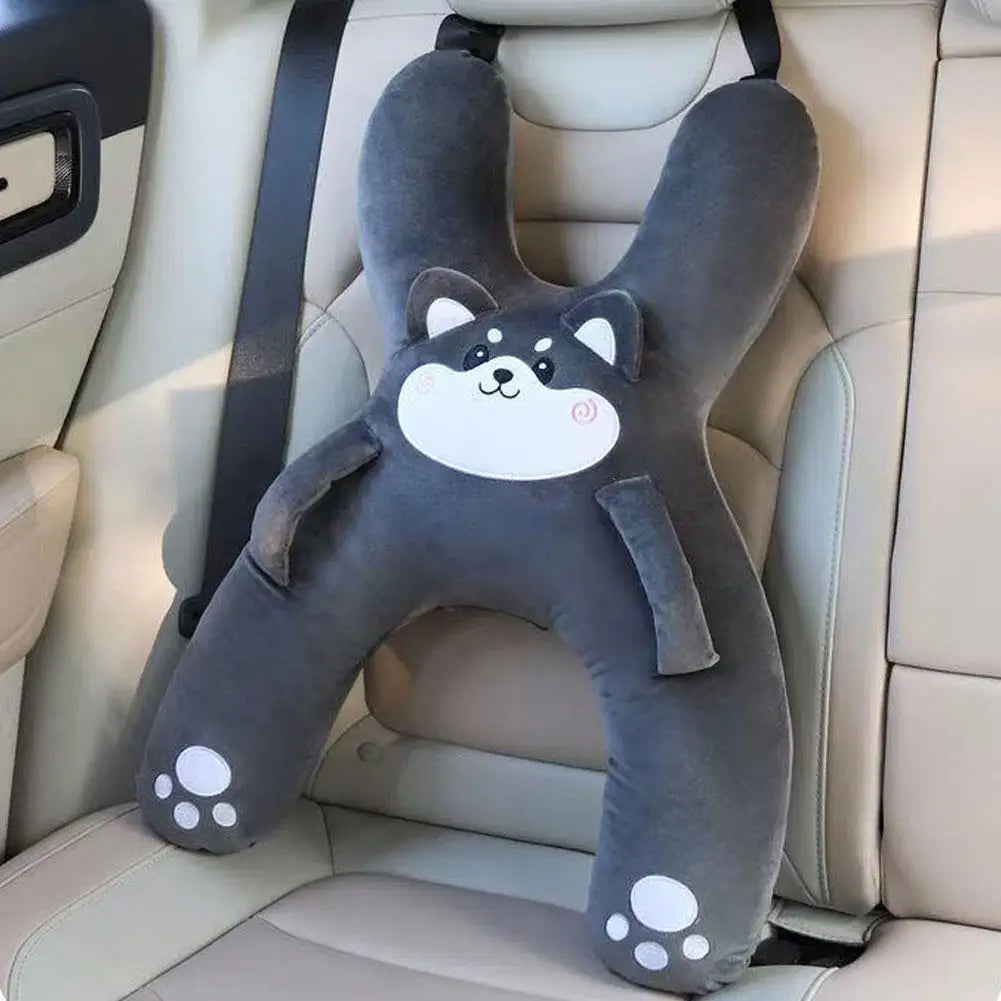Cute Cartoon Kids Car Seat Neck Pillow — 3-in-1 Headrest, Lumbar Support & Safety Pillow