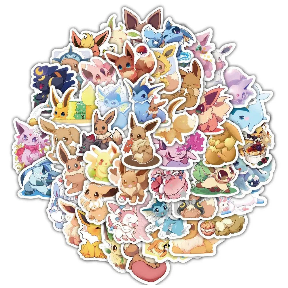 Kawaii Pokémon Eevee Sticker Pack — Waterproof Cute Anime Decals for Phones, Cars & Scrapbooking (10/30/60pcs)