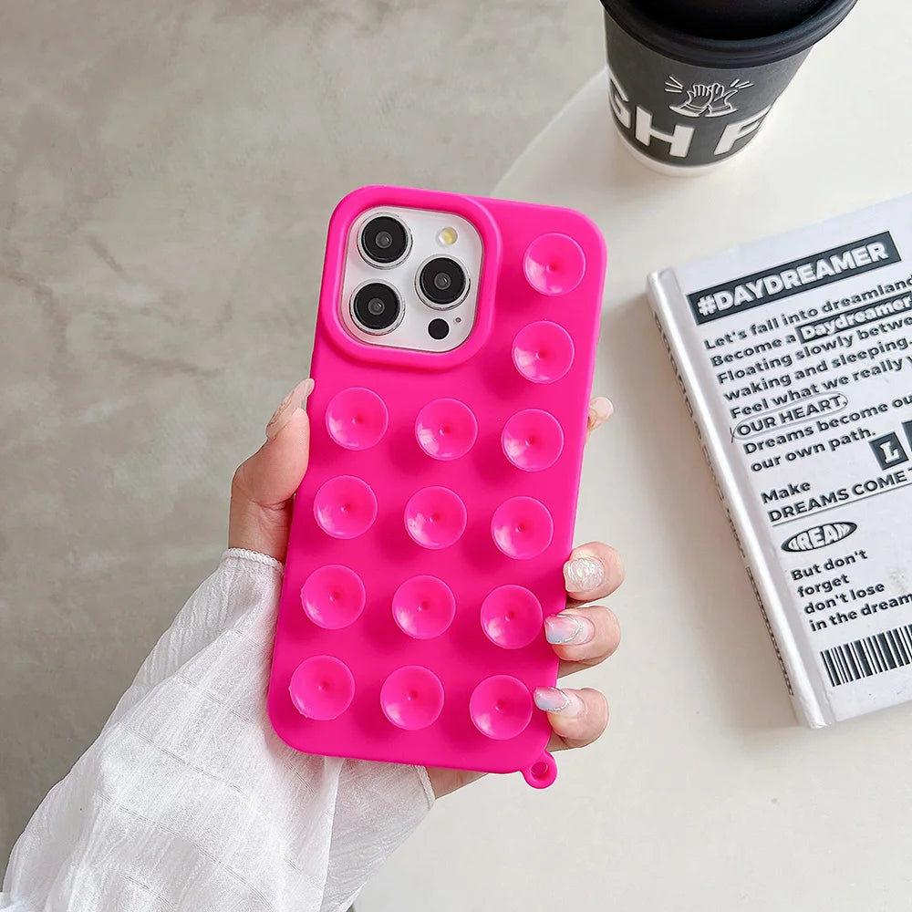 Suction Cup Silicone iPhone Case – Shockproof Candy Color Cover with Optional Lanyard