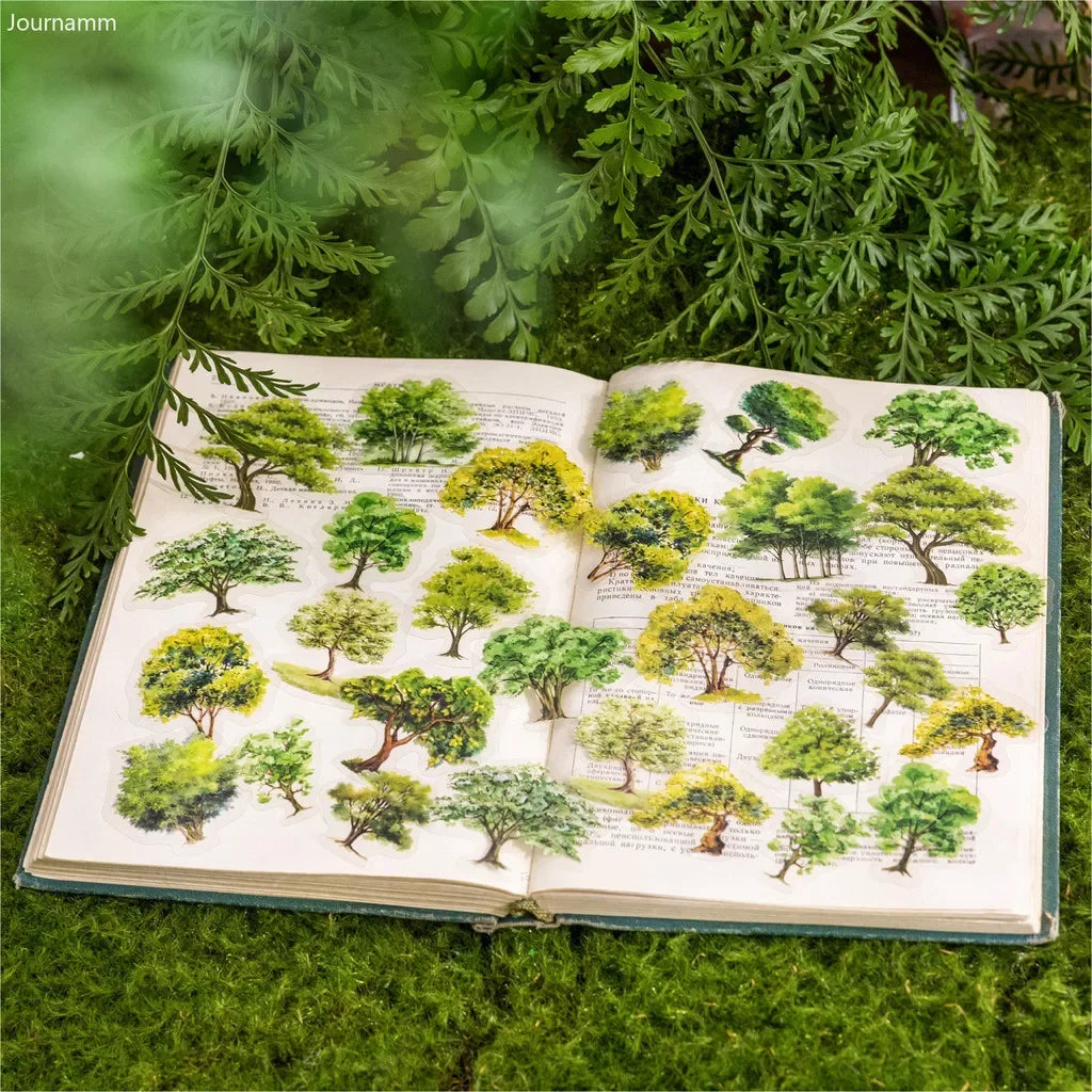 Nature Colorful Tree Sticker Pack (40pcs) — PET Decals for Scrapbooking, Journals & Collage