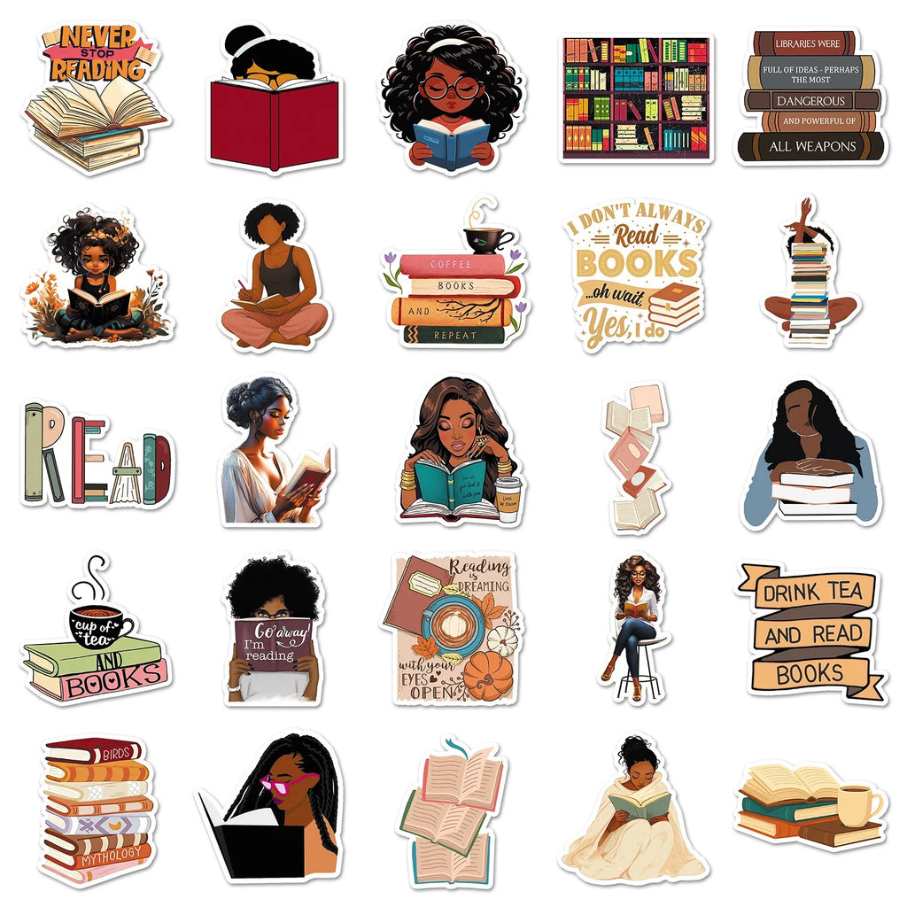 Black Girls Bookish Sticker Pack – 50pcs Reading & Book Lover Decals