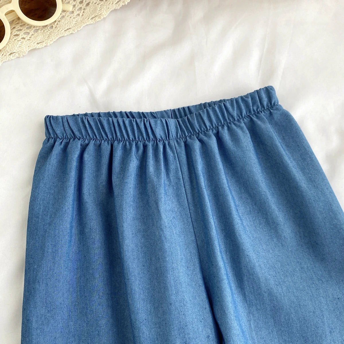 Girls' Cowboy Lace Bow & Wide Leg Pants Set – Summer Fashion 2-Piece
