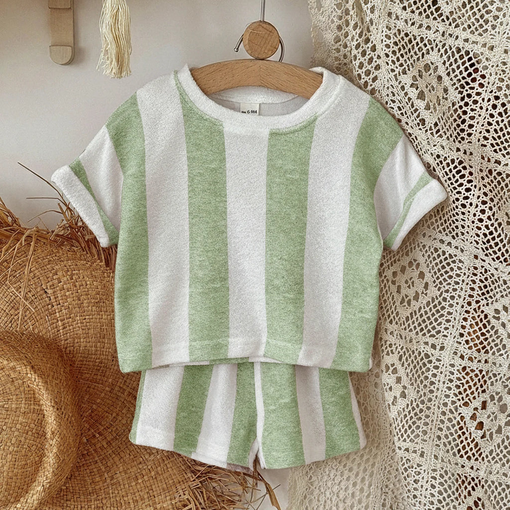 Kids Striped 2-Piece Set – Short Sleeve T-Shirt & Shorts for Boys & Girls