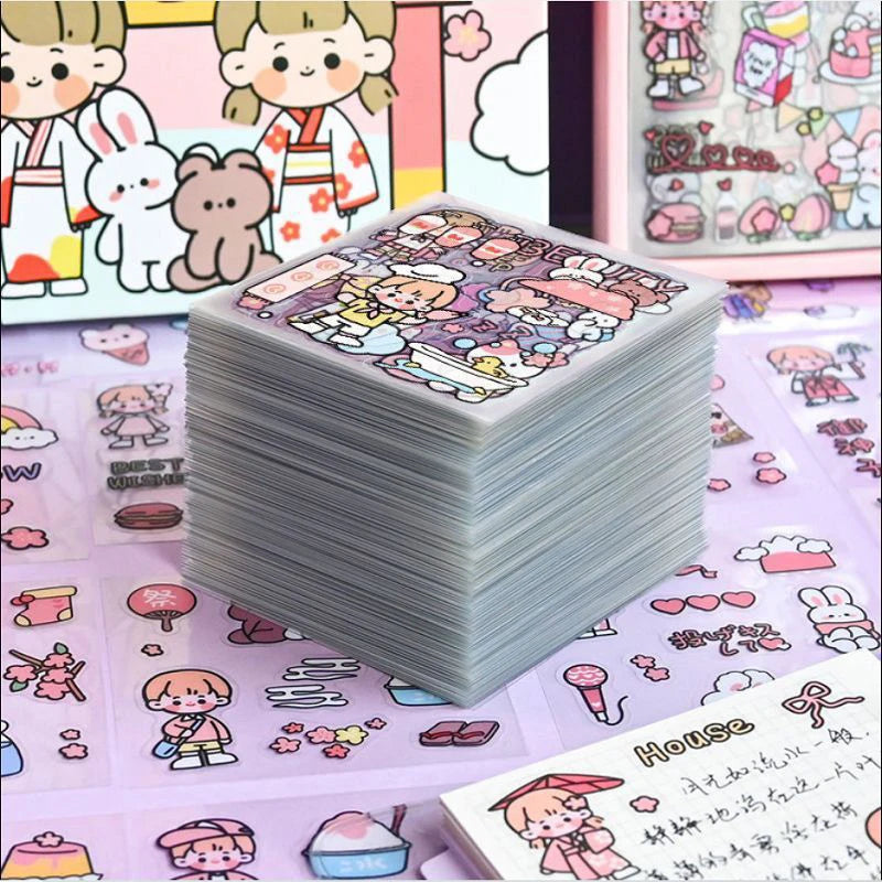 Kawaii PET Pattern Sticker Pack (20pcs) — Cute Cartoon DIY Decals for Handbooks, Scrapbooking & Stationery