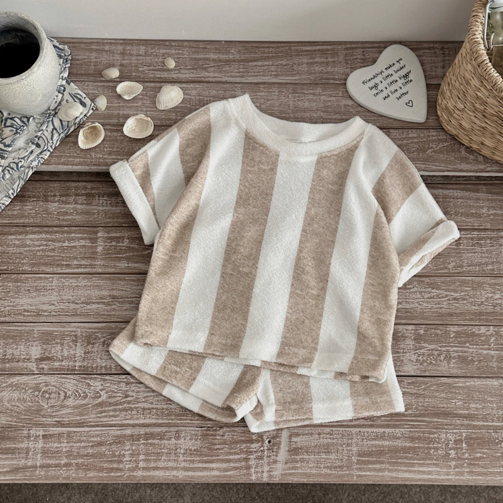 Kids Striped 2-Piece Set – Short Sleeve T-Shirt & Shorts for Boys & Girls