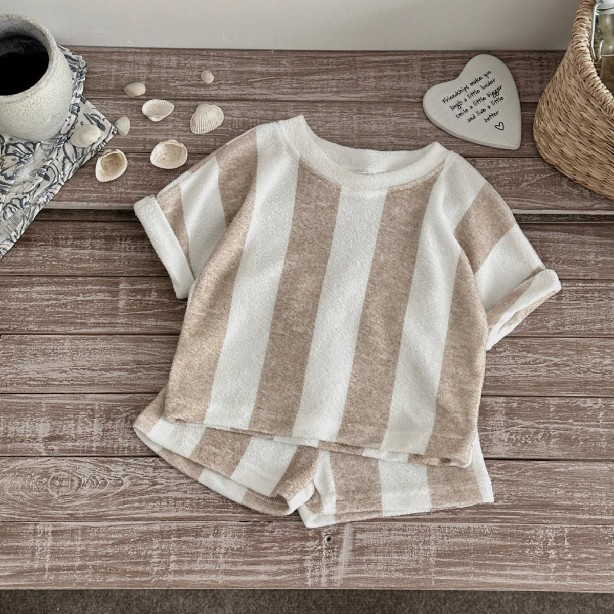 Kids Striped 2-Piece Set – Short Sleeve T-Shirt & Shorts for Boys & Girls