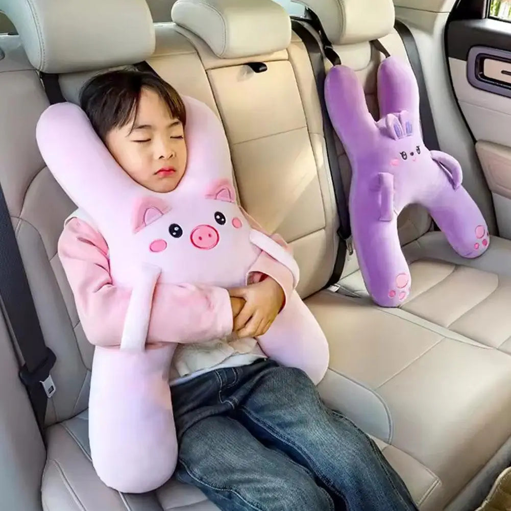 Cute Cartoon Kids Car Seat Neck Pillow — 3-in-1 Headrest, Lumbar Support & Safety Pillow