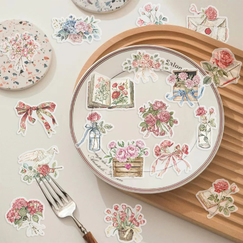 Floral Sticker Pack (50pcs) — Aesthetic Waterproof Flower & Nature Decals for Journals & Water Bottles
