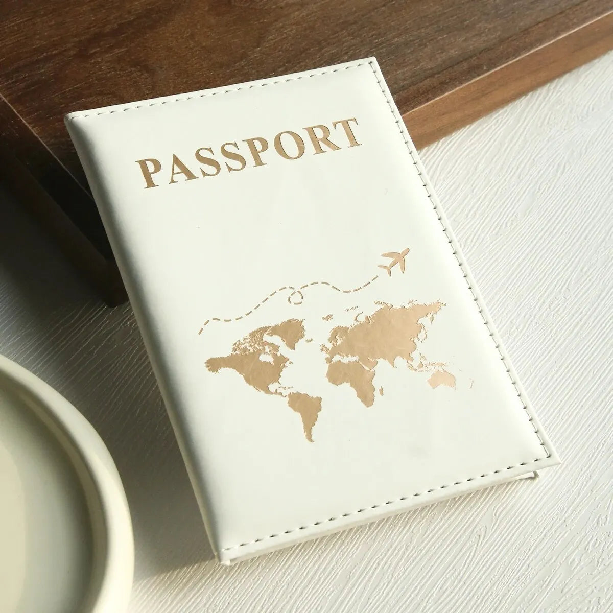 World Map Passport Wallet & Card Organizer — Slim PU Leather Cover for Travel