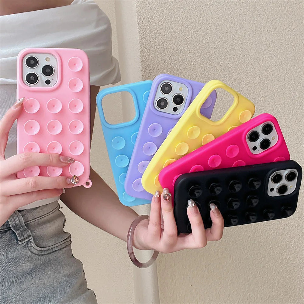 Suction Cup Silicone iPhone Case – Shockproof Candy Color Cover with Optional Lanyard