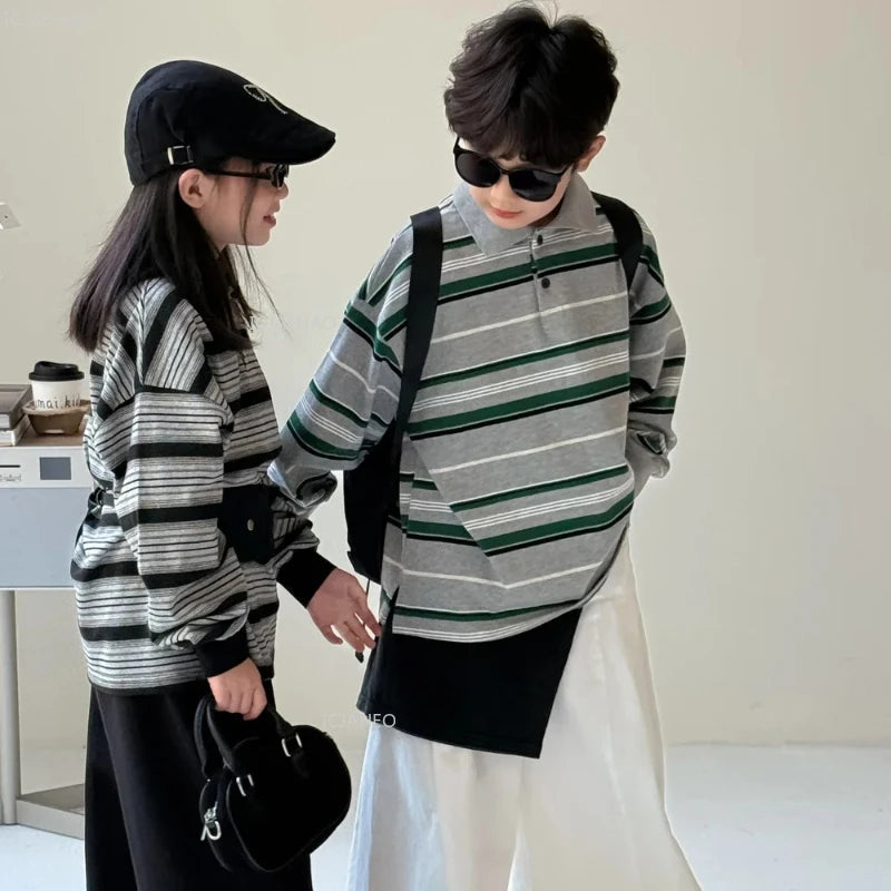 Kids Unisex Striped Long Sleeve Top – Casual Toddler Outfit for Boys & Girls