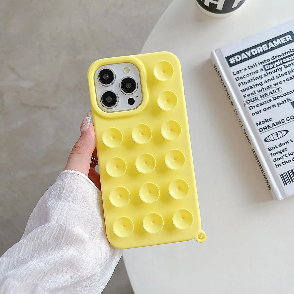 Suction Cup Silicone iPhone Case – Shockproof Candy Color Cover with Optional Lanyard