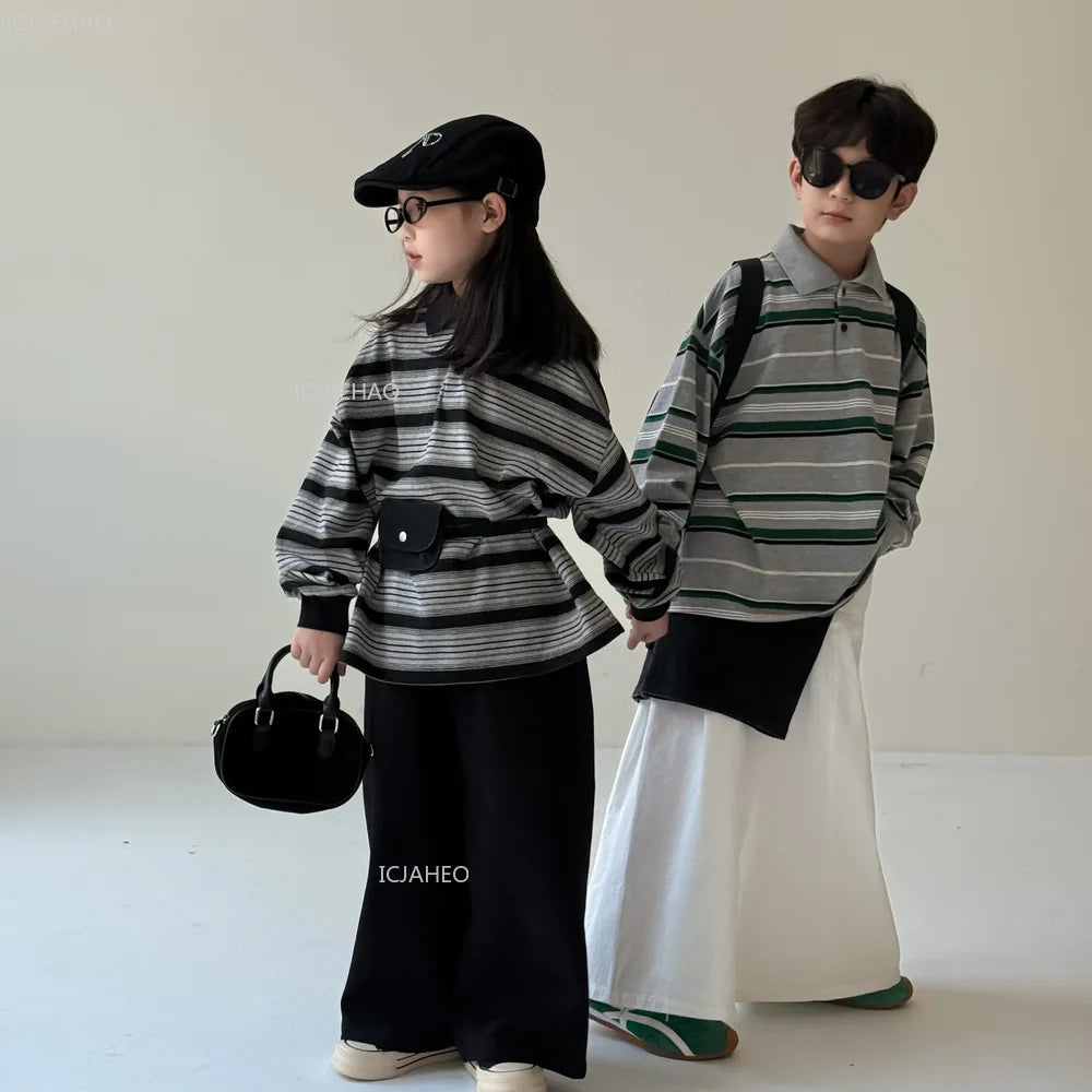 Kids Unisex Striped Long Sleeve Top – Casual Toddler Outfit for Boys & Girls