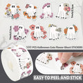 Halloween Sticker Roll (500pcs) — 8 Floral Ghost Designs, Round Sealing Labels