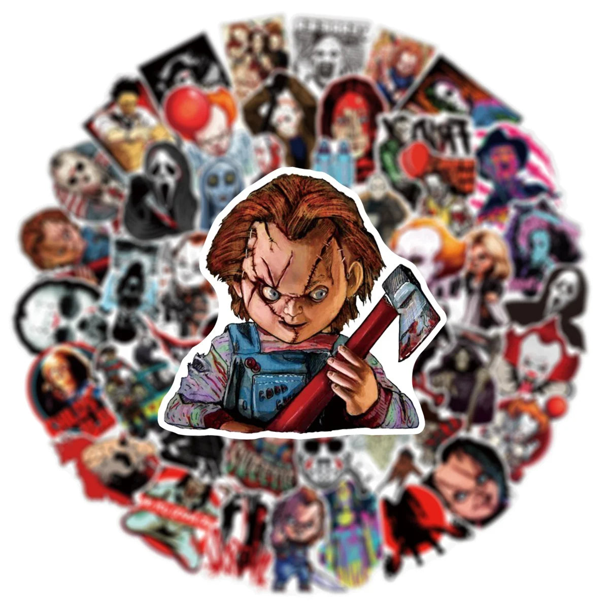 Halloween Horror Movie Sticker Pack (50pcs) — Waterproof DIY Decals for Phones, Luggage & Scrapbooking