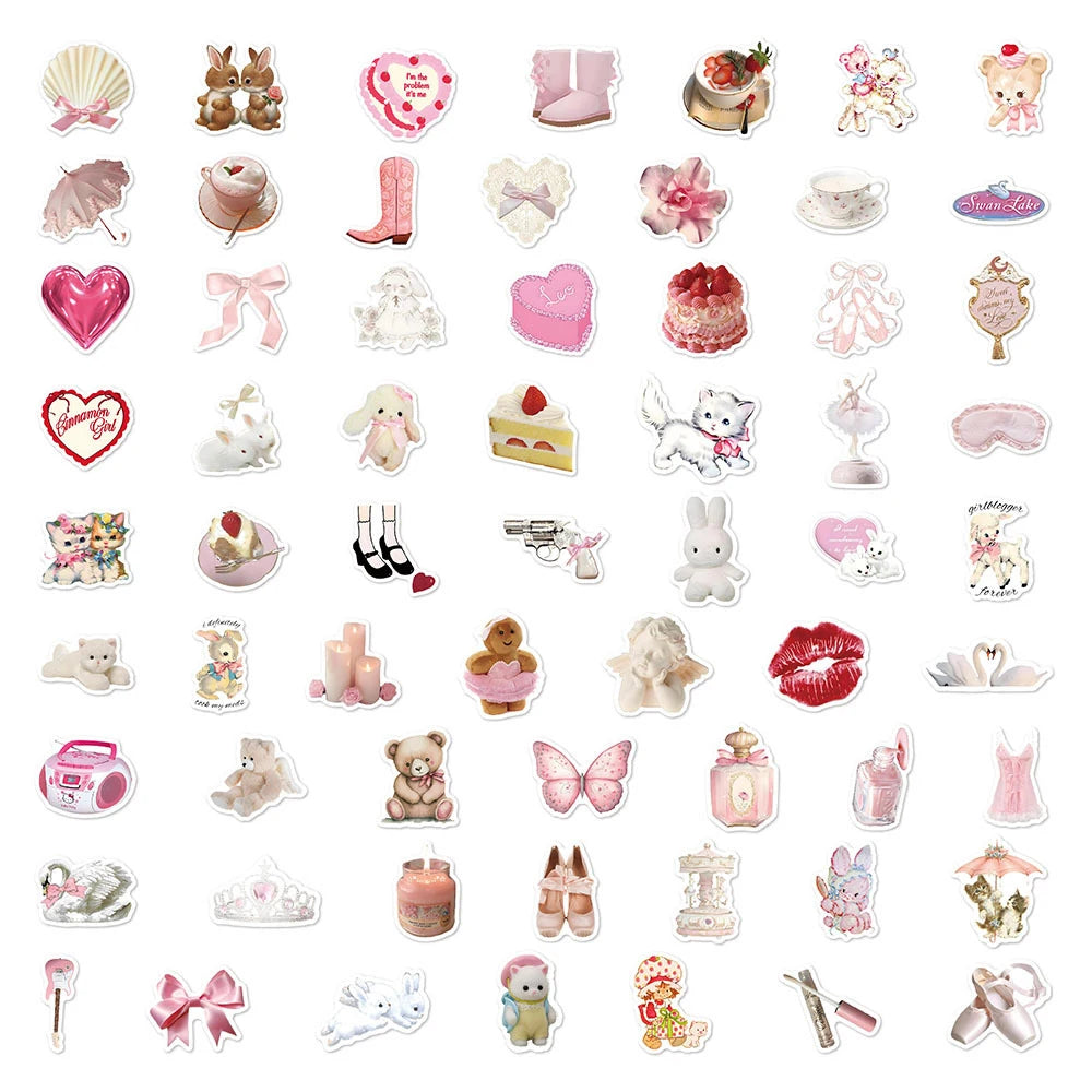 Kawaii Pink Cartoon Sticker Pack — Cute Aesthetic Decals (10 / 30 / 60pcs)