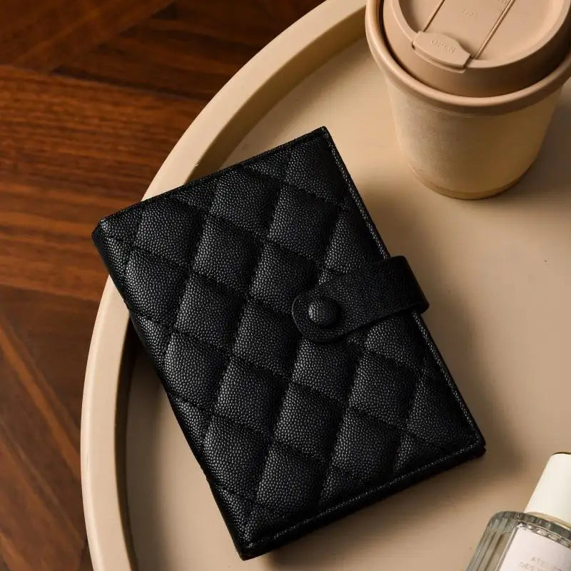 Korean Style Minimalist Passport Holder — Slim Geometric PU Leather Travel Wallet with Card Pockets