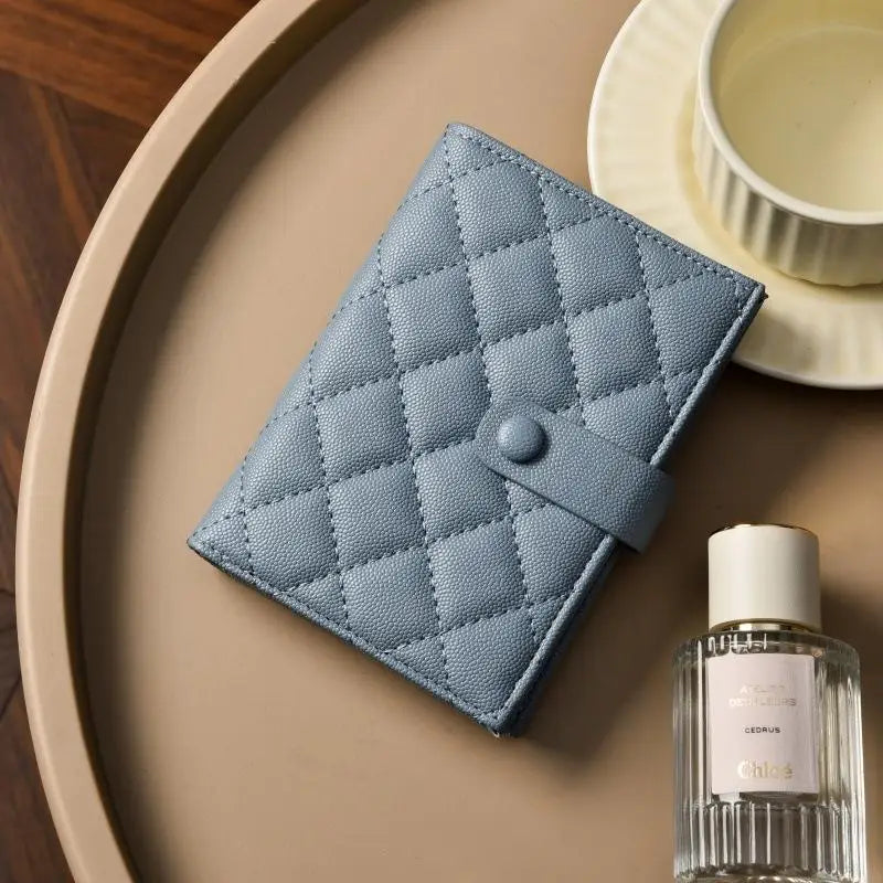 Korean Style Minimalist Passport Holder — Slim Geometric PU Leather Travel Wallet with Card Pockets