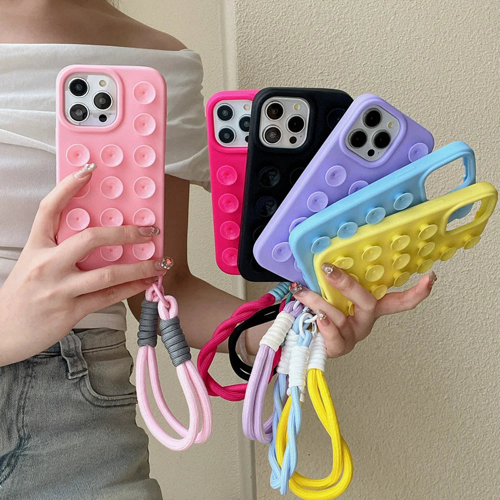 Suction Cup Silicone iPhone Case – Shockproof Candy Color Cover with Optional Lanyard