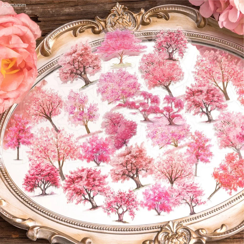 Nature Colorful Tree Sticker Pack (40pcs) — PET Decals for Scrapbooking, Journals & Collage